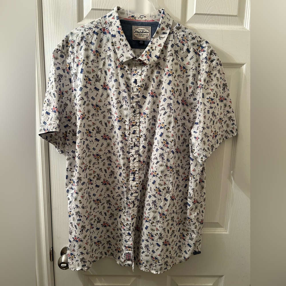 NWOT 100% Cotton Men's White Patterned Shirt by Flag & Anthem